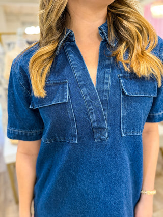 Easy Does It Chest Pocket Denim Dress