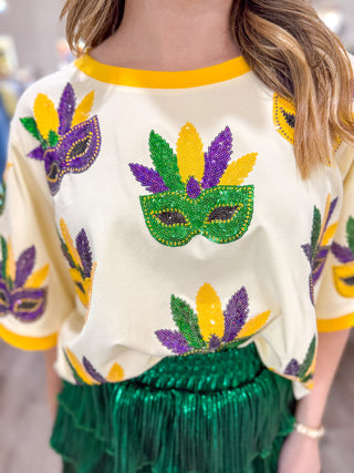 Parade Ready Scattered Sequin Masks Oversized Tee