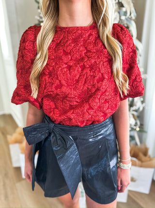 Red Runway Rose Jacquard Blouse