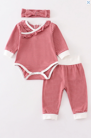 Red Stripe Ruffle Baby 3pc Set