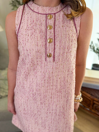 A Touch of Romance Soft Pink Tweed Mini Dress - Everyday EDEN Boutique & Gifts