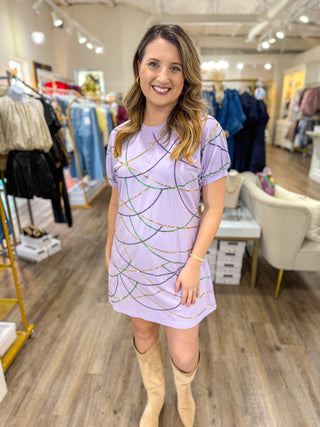 Adult Mardi Gras Beads Please Sequin Luxe Puff Sleeve Dress - Everyday EDEN Boutique & Gifts