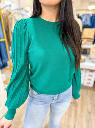 Alpine Green Pleated Sleeves Top - Everyday EDEN Boutique & Gifts