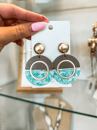 Aqua Acrylic & Wooden Half Moon Earrings - Everyday EDEN Boutique & Gifts