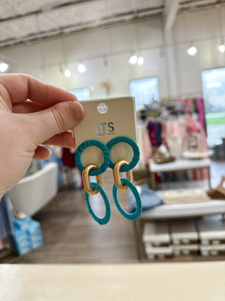 Aqua Raffia & Gold Circle Drop Earrings - Everyday EDEN Boutique & Gifts