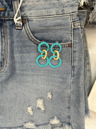 Aqua Raffia & Gold Circle Drop Earrings - Everyday EDEN Boutique & Gifts