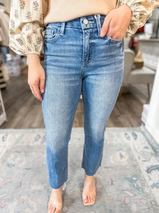 Arabella High Rise Medium Wash Kick Flare Jeans - Vervet - Everyday EDEN Boutique & Gifts
