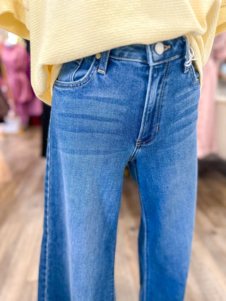 Ashley Medium Denim Wide Leg Flare Crop Jeans - Everyday EDEN Boutique & Gifts