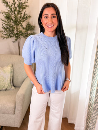 Baby Blue Flared Puff Sleeve Knit Top - Everyday EDEN Boutique & Gifts