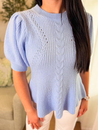 Baby Blue Flared Puff Sleeve Knit Top - Everyday EDEN Boutique & Gifts
