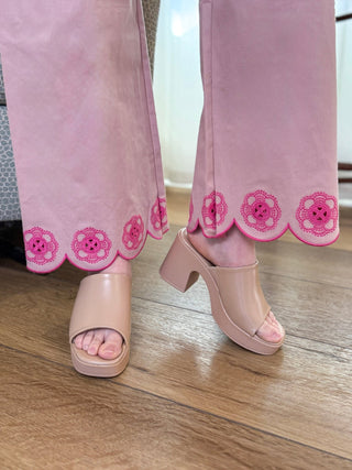 Baby Pink Sweet Steps Embroidered Hem Wide Leg Pants - Everyday EDEN Boutique & Gifts