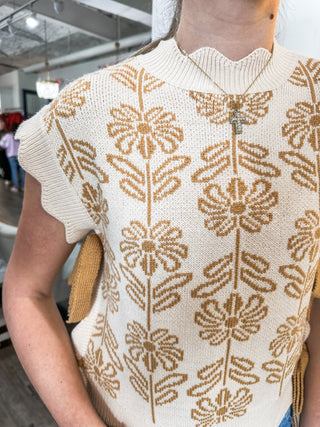 Beige Taupe Look This Way Sleeveless Bow Tie Sweater Scallop Edge - Everyday EDEN Boutique & Gifts