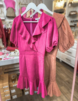 Berry Pink Suede Serenade Ruffle Mini Dress - Everyday EDEN Boutique & Gifts