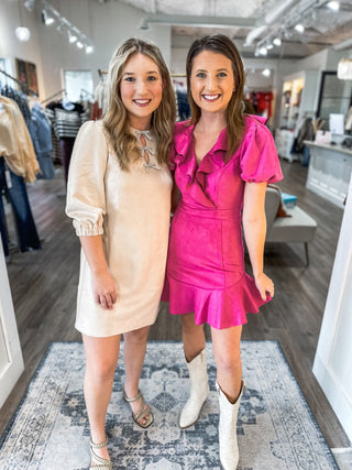 Berry Pink Suede Serenade Ruffle Mini Dress - Everyday EDEN Boutique & Gifts