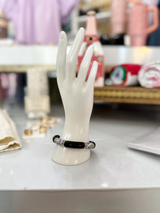 Black Acrylic Bamboo & Ceramic Ball Stretch Bracelet - Everyday EDEN Boutique & Gifts