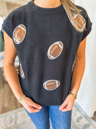 Black Game Day Football Patch Sweater Top - Everyday EDEN Boutique & Gifts