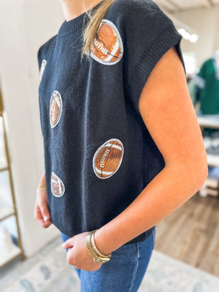 Black Game Day Football Patch Sweater Top - Everyday EDEN Boutique & Gifts