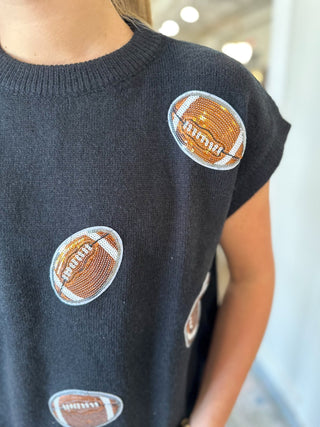 Black Game Day Football Patch Sweater Top - Everyday EDEN Boutique & Gifts