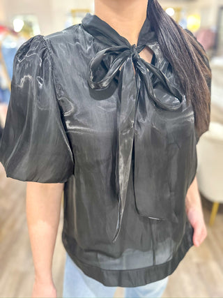 Black Scarlett Satin Bow Top - Everyday EDEN Boutique & Gifts