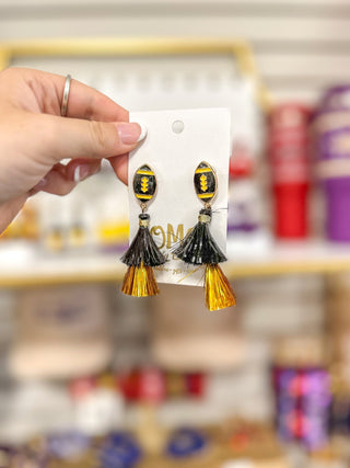 Black/Gold Football Spirit Metallic Tassel Earrings - Everyday EDEN Boutique & Gifts