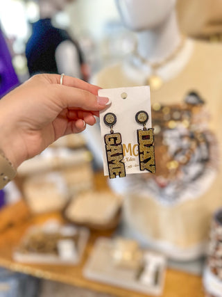 Black/Gold Game Day Sparkle Acrylic Earrings - Everyday EDEN Boutique & Gifts
