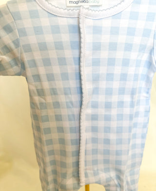 Blue Baby Checks Footie - Magnolia Baby - Everyday EDEN Boutique & Gifts