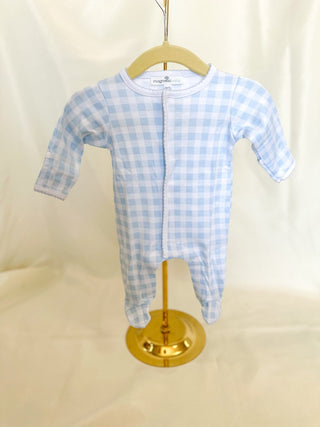 Blue Baby Checks Footie - Magnolia Baby - Everyday EDEN Boutique & Gifts