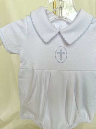 Blue Blessed Embroidered Collared Bubble - Magnolia Baby - Everyday EDEN Boutique & Gifts