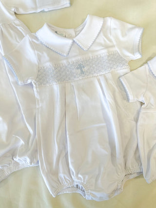 Blue Blessed Smocked Bubble - Magnolia Baby - Everyday EDEN Boutique & Gifts