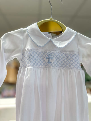 Blue Blessed Smocked Collared Long Sleeve Gown - Everyday EDEN Boutique & Gifts