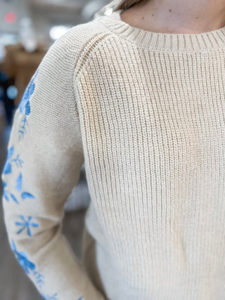 Blue Blossom Garden Ribbed Sweater - Everyday EDEN Boutique & Gifts