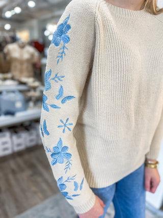 Blue Blossom Garden Ribbed Sweater - Everyday EDEN Boutique & Gifts