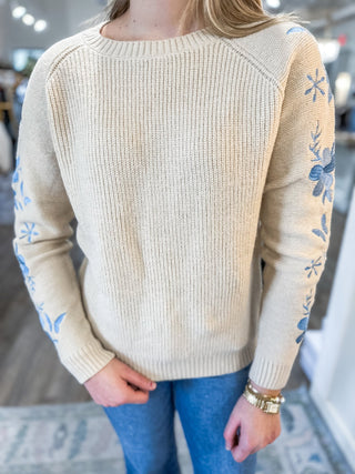 Blue Blossom Garden Ribbed Sweater - Everyday EDEN Boutique & Gifts