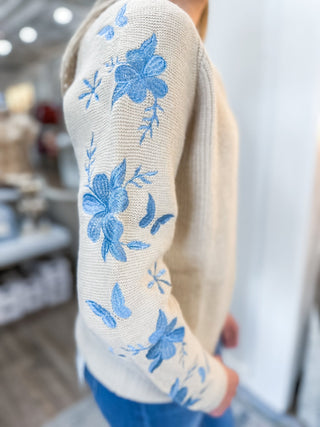 Blue Blossom Garden Ribbed Sweater - Everyday EDEN Boutique & Gifts