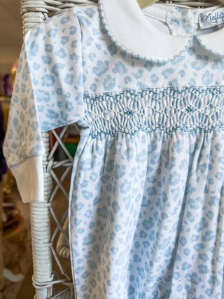 Blue Cheetah Print Smocked Footie - Everyday EDEN Boutique & Gifts
