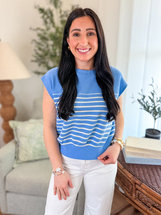 Blue Coastal Lines Sleeveless Sweater - Everyday EDEN Boutique & Gifts