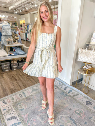 Blue Floral Striped Dropped Waist Button Down Dress - Everyday EDEN Boutique & Gifts