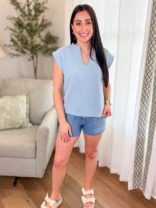 Blue Fog Soft Structure V - Neck Top - Everyday EDEN Boutique & Gifts