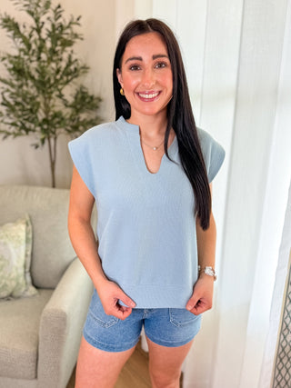 Blue Fog Soft Structure V - Neck Top - Everyday EDEN Boutique & Gifts