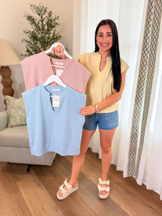 Blue Fog Soft Structure V - Neck Top - Everyday EDEN Boutique & Gifts