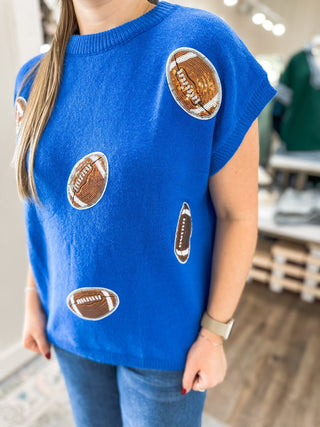 Blue Game Day Football Patch Sweater Top - Everyday EDEN Boutique & Gifts