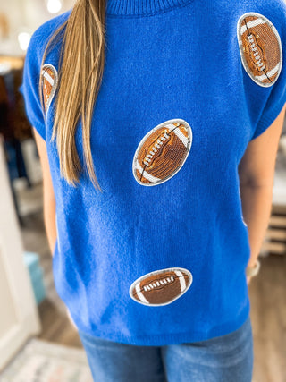 Blue Game Day Football Patch Sweater Top - Everyday EDEN Boutique & Gifts