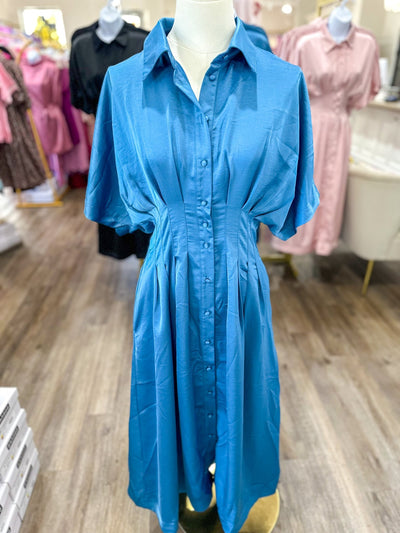 Blue Gracefully Yours Button Midi Dress - Everyday EDEN Boutique & Gifts
