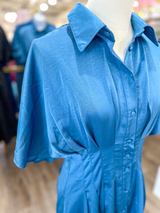 Blue Gracefully Yours Button Midi Dress - Everyday EDEN Boutique & Gifts