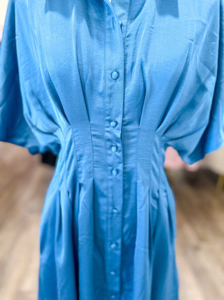 Blue Gracefully Yours Button Midi Dress - Everyday EDEN Boutique & Gifts
