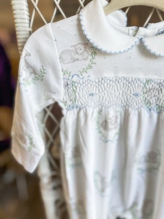 Blue Lamb Print Smocked Footie - Everyday EDEN Boutique & Gifts