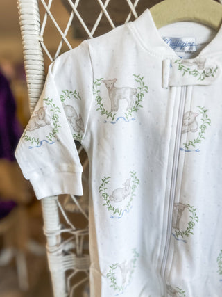 Blue Lamb Print Zipper Footie - Everyday EDEN Boutique & Gifts