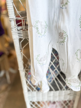 Blue Lamb Print Zipper Footie - Everyday EDEN Boutique & Gifts