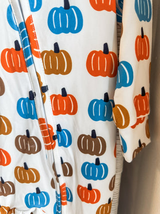 Blue & Orange Pumpkin Long Sleeve Zippie Pajamas - Everyday EDEN Boutique & Gifts