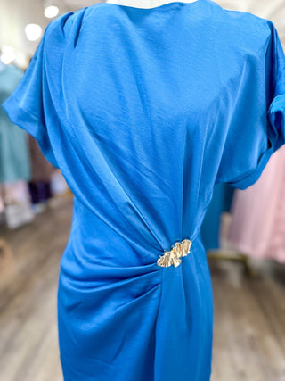 Blue Pretty Little Moments Satin Midi Dress - Everyday EDEN Boutique & Gifts